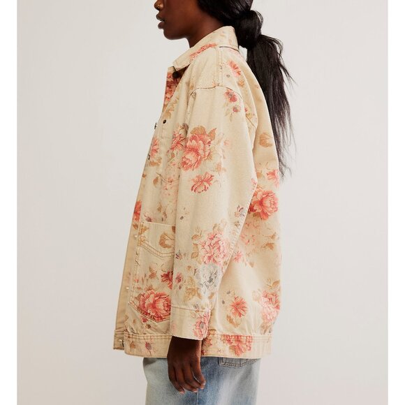Free People Floral Jean Jacket - Cream and Pink - Picture 9 of 14